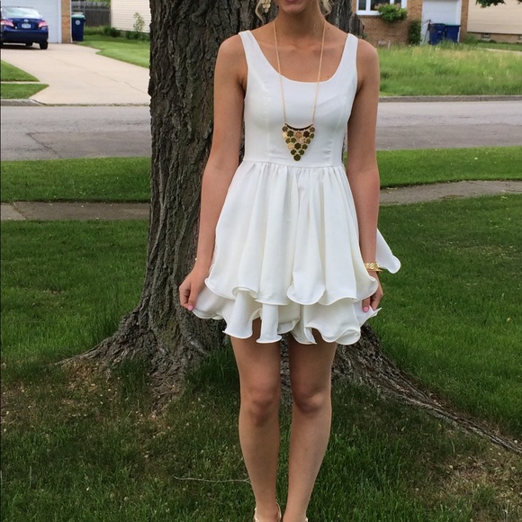White Ruffled Mini Dress - Picture 2 of 6